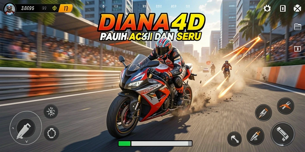 Gameplay seru DIANA4D dengan aksi balapan motor yang mendebarkan.