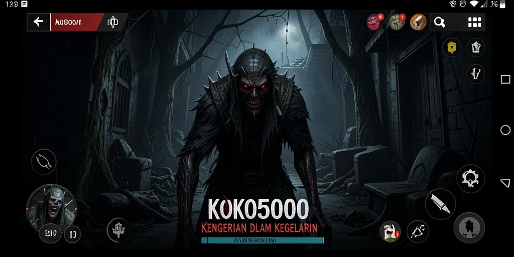 Screenshot gameplay KOKO5000 menampilkan suasana menyeramkan di dalam dungeon.