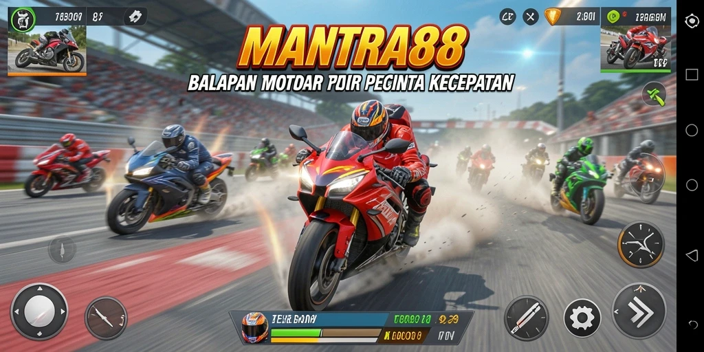 Tampilan menarik dari gameplay balapan motor di MANTRA88.