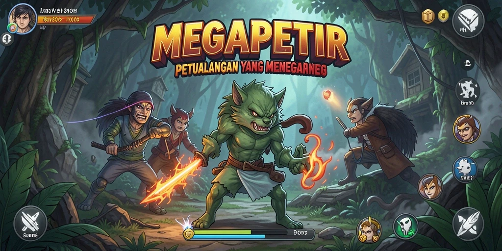 Tampilan gameplay MEGAPETIR yang penuh aksi dan karakter Anime.