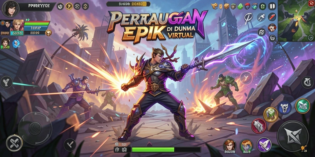 Tampilan gameplay PPRRYY menunjukkan pertarungan seru antara karakter-karakter epik.