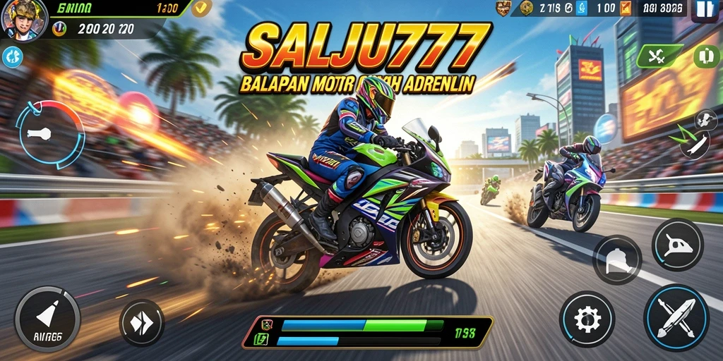Screenshot dari gameplay balapan motor yang mendebarkan.