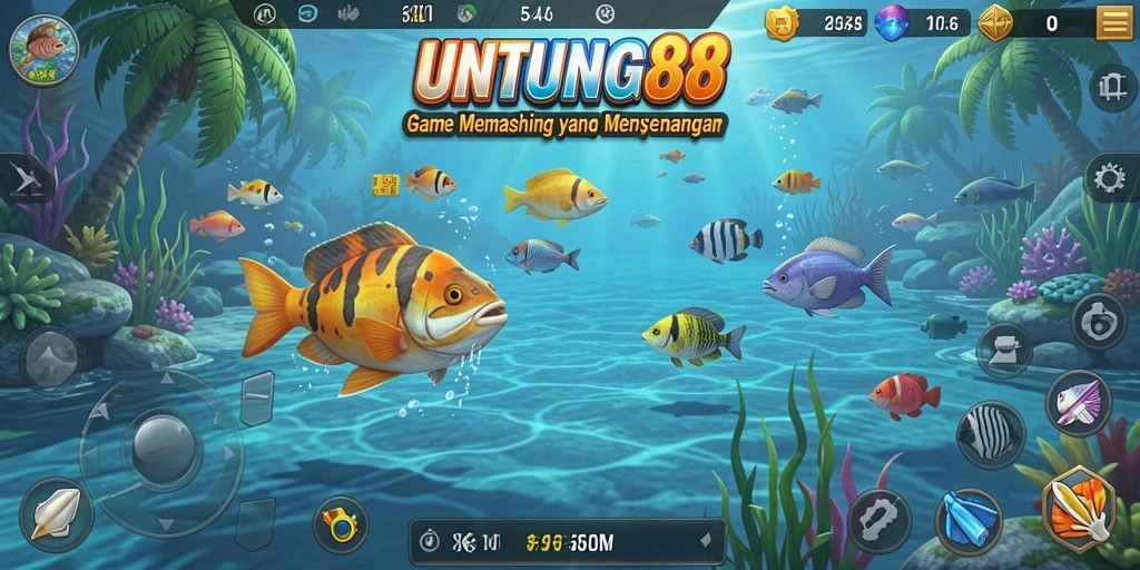 Tampilan gameplay UNTUNG88 saat memancing dengan berbagai ikan.