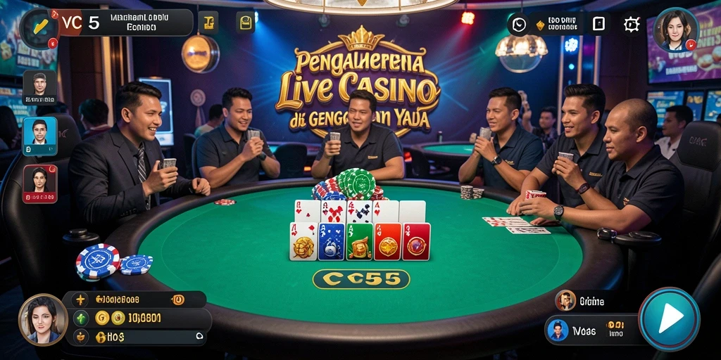 Tampilan menarik dari gameplay Live Casino VC55 dengan dealer langsung.