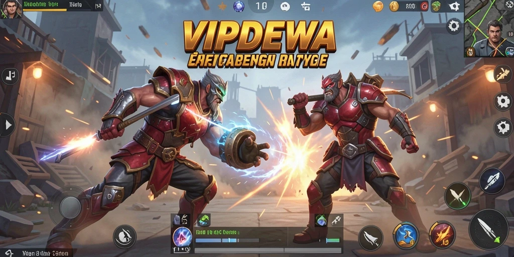 Gameplay seru dalam VIPDEWA dengan pertarungan intens di arena.