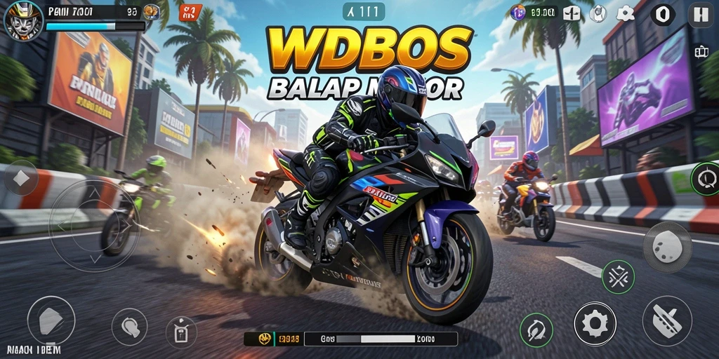 Gameplay seru WDBOS dengan motor balap yang cepat.